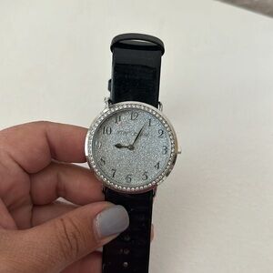 Betsy Johnson Silver Glitter Face and Patten black band
